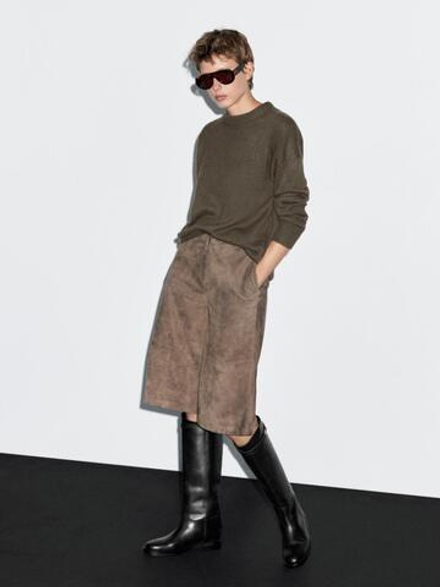 Massimo Dutti Свитер оверсайз из 100% кашемира, пестро-коричневый