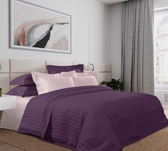 Двуспальный с европростынёй комплект постельного белья Виноградный джем Страйп-сатин 2 нав.