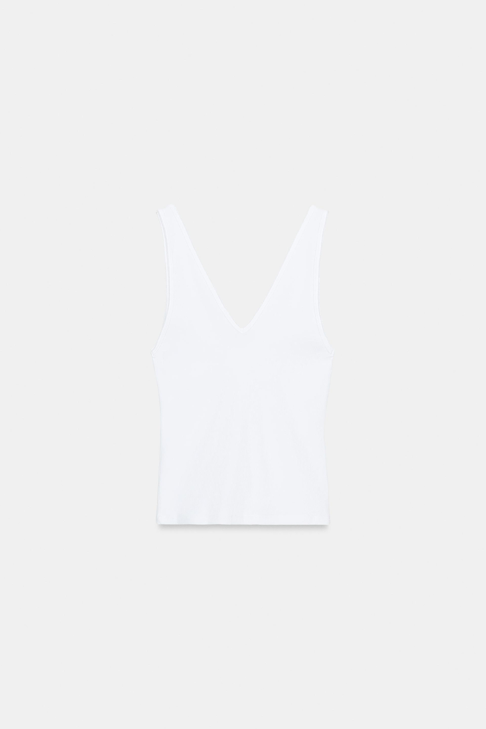 ZARA ТОП В РУБЧИК С V-ОБРАЗНЫМ ВЫРЕЗОМ, БЕЛЫЙ