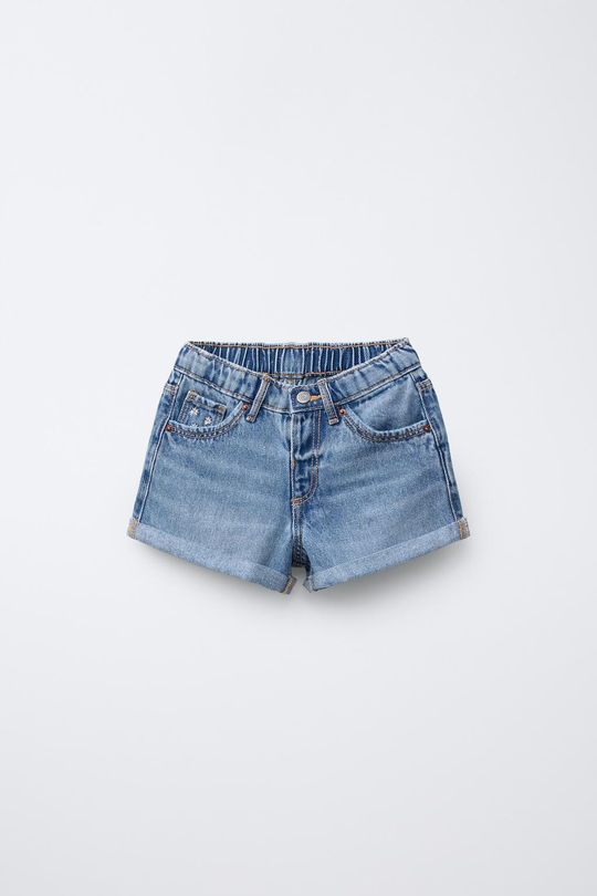 ZARA ДЖИНСОВЫЕ ШОРТЫ С ВЫСОКОЙ ПОСАДКОЙ, ВЫЦВЕТШИЙ СИНИЙ