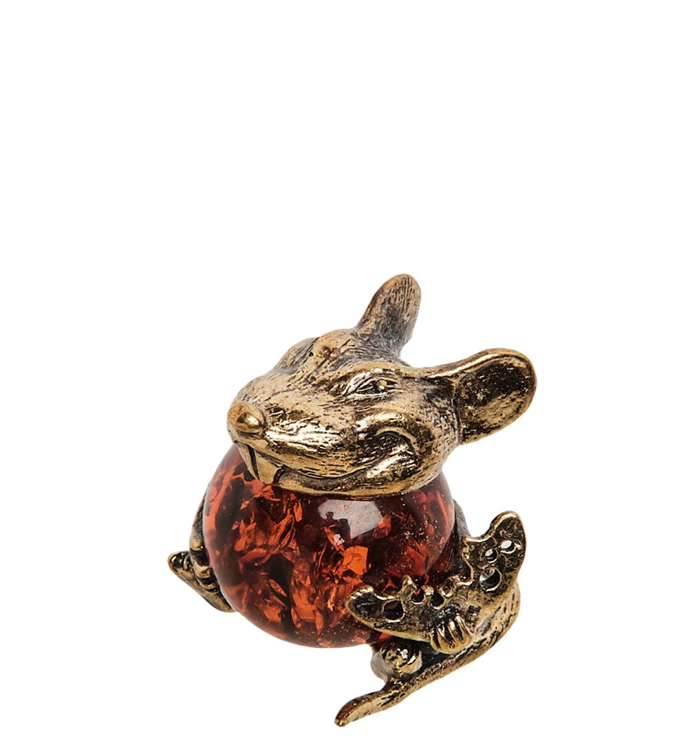 Народные промыслы AM- 571 Фигурка «Сытая мышь» (латунь, янтарь)