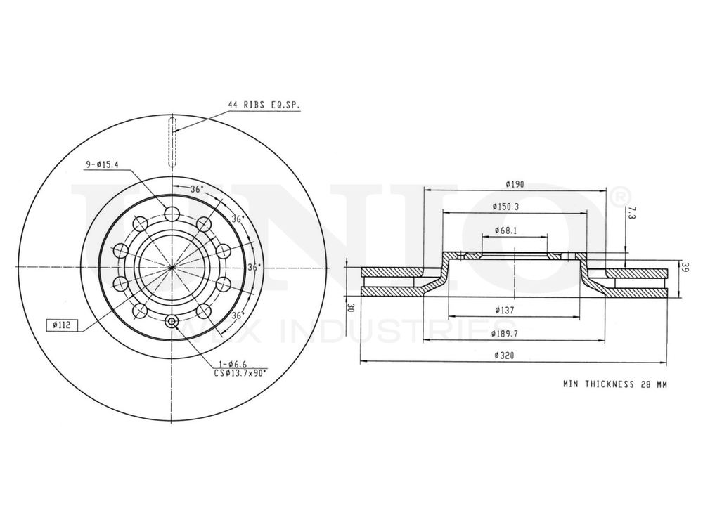 Диск тормозной передний UNIO BRD-20413