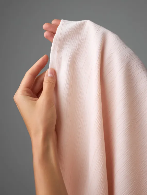 Ткань хлопок креш "жатка", Китай, кремово-розовый