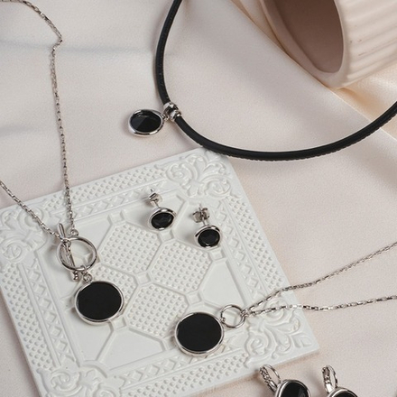 Серьги-пусеты Fiore Luna Jet A1909.4 BW/S