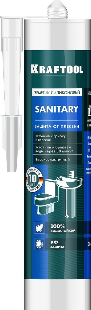 KRAFTOOL Sanitary, 300 мл, белый, санитарный силиконовый герметик (41255-0)