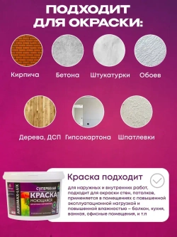 Краска моющаяся супербелая 15 кг AKRIMAX LUX акриловая, быстросохнущая, для наружных и внутренних работ, для стен и потолков, матовое покрытие, белый