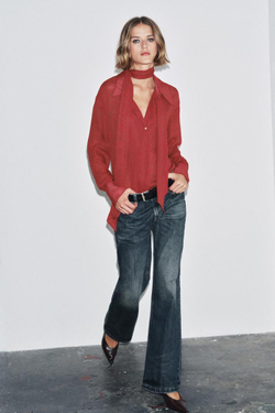 ZARA БЛУЗА ИЗ КОЛЛЕКЦИИ ZW С ПРИНТОМ И ЗАВЯЗКАМИ, КРАСНЫЙ