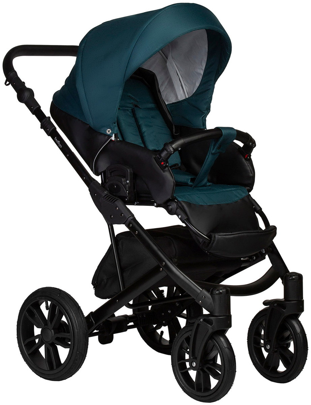 Детская коляска Indigo Mio S 3 в 1 с автокреслом Avionaut Cosmo Grey 06 черная кожа+изумрудный