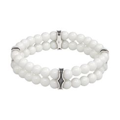 Двойной браслет из белой керамики 6 мм с шармами из серебра