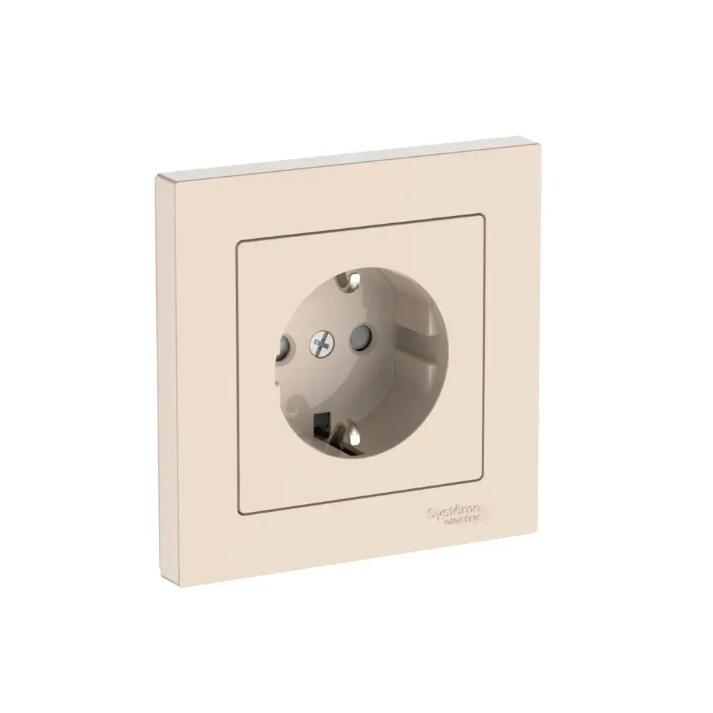 Atlas Design розетка с заземлением со шторками, 16А, в сборе, быстрозажим. клем., бежевый
