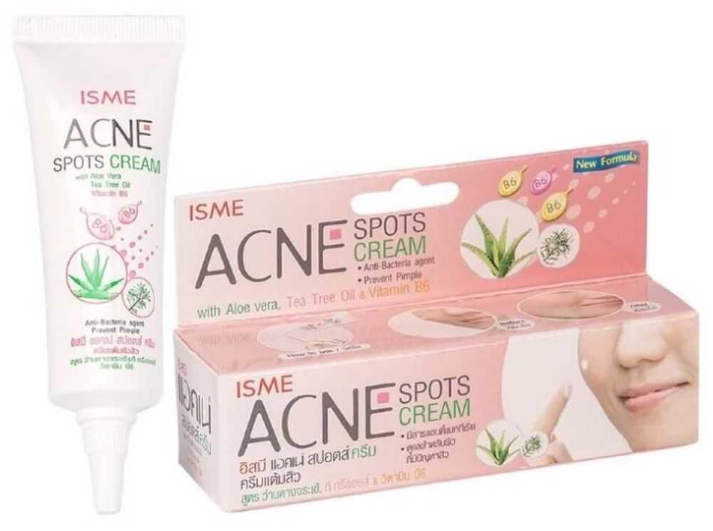 ISME крем для проблемной кожи Acne Spots Cream с алоэ вера, маслом чайного дерева и витамином В6, 10 г
