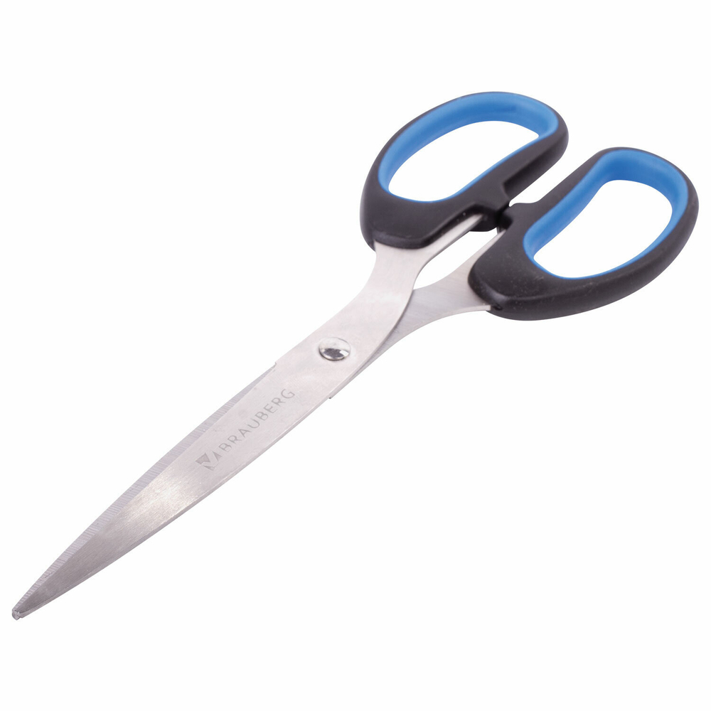 Ножницы BRAUBERG "Classic+" 205 мм черно-синие классической формы резиновые вставки (4 штуки в упаковке)