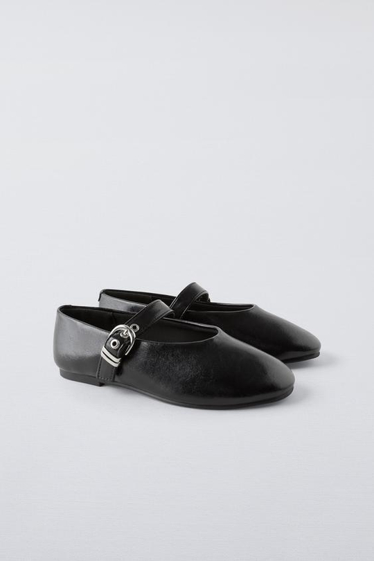 ZARA БАЛЕТКИ С ПРЯЖКОЙ, ЧЕРНЫЙ