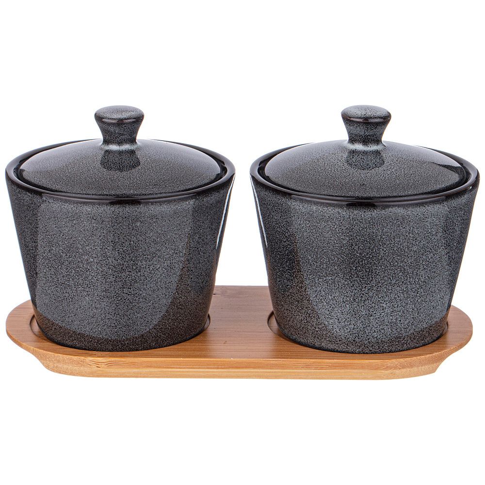 НАБОР БАНОК LEFARD "GRAPHITE" 2 ШТ. 300 МЛ 10*10*7,5 СМ НА ДЕР. ПОДСТАВКЕ (КОР=12НАБ.)