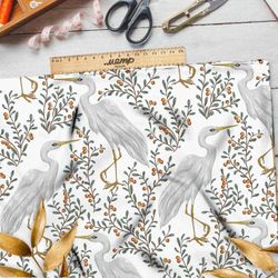 Ткань таффета журавли и ягоды
