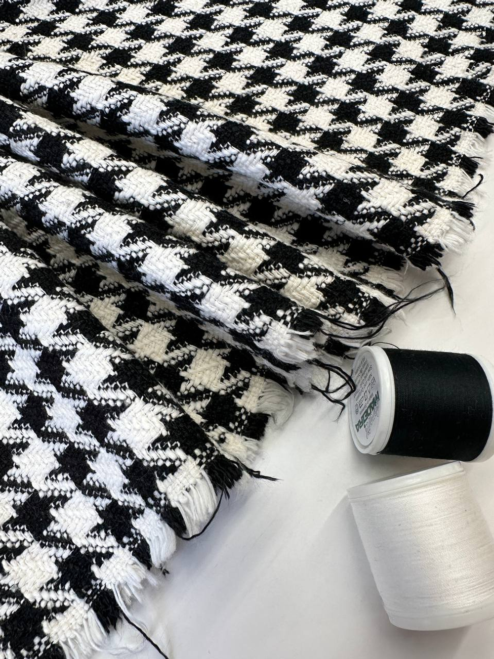 Твид хлопок с п/э бело-черный пье-де-пуль