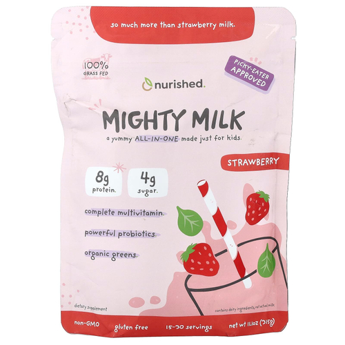 Nurished, Mighty Milk, для детей, со вкусом клубники, 315 г (11,1 унции)