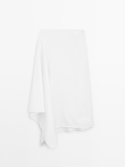 Massimo Dutti Джинсовая юбка миди асимметричного кроя, кремовый