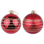 Шары елочные с узором ЗОЛОТАЯ СКАЗКА, НАБОР 6 штук, пластик, 8 см, красные, 3 глянцевых, 3 матовых, 590883