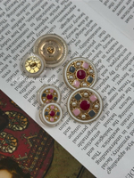 Пуговицы золотистые с розовой и серой эмалью и жемчугом