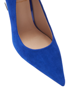 Женские замшевые синие туфли с авторским квадратным каблуком