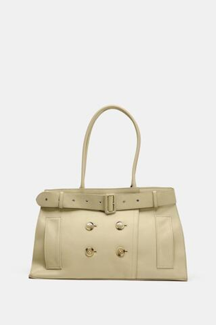 ZARA ГОРОДСКАЯ СУМКА ИЗ КОЖИ С РЕМНЕМ, БЕЖЕВЫЙ