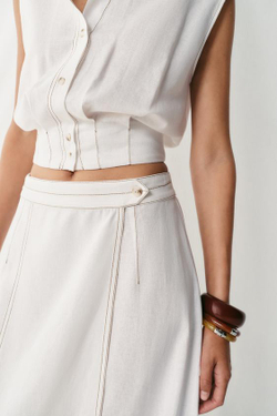 ZARA ЛЬНЯНАЯ ЮБКА НА ЗАПÁХЕ СО СТРОЧКОЙ, БЕЛЫЙ