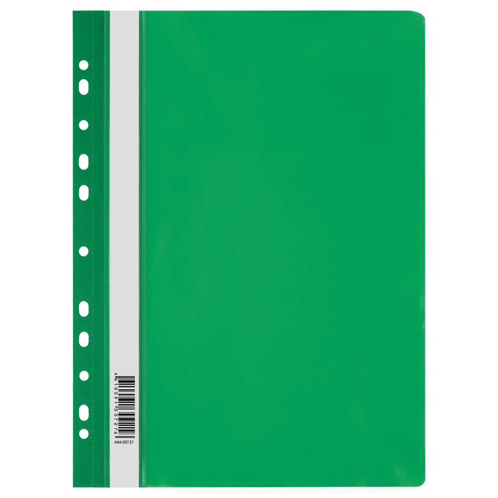 Папка-скоросшиватель с перфорацией А4, 120мкм, зеленая с прозр. верхом