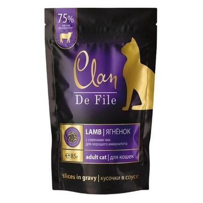 Влажный корм для кошек CLAN De File Ягненок с семенами чиа в соусе, Пауч 85 г