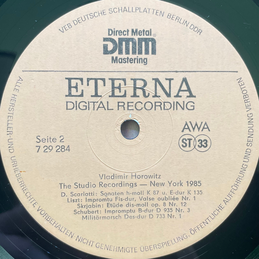 Горовиц – Студийные записи - Нью-Йорк, 1985: Лист, Скарлатти, Шуберт, Шуман, Скрябин (ГДР 1989г.)