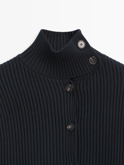 Massimo Dutti Вязаный кардиган с высоким воротником, темно-синий