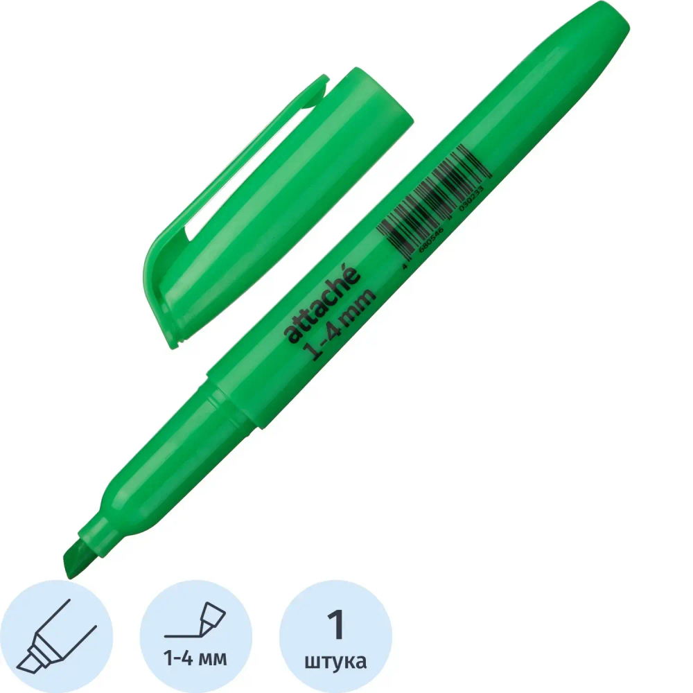 Маркер текстовыделитель зеленый 1-3,9мм Attache