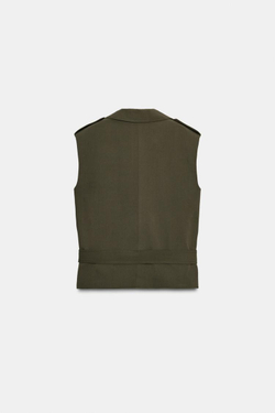 ZARA ЖИЛЕТ ИЗ КРЕПА, СЕРО-КОРИЧНЕВЫЙ