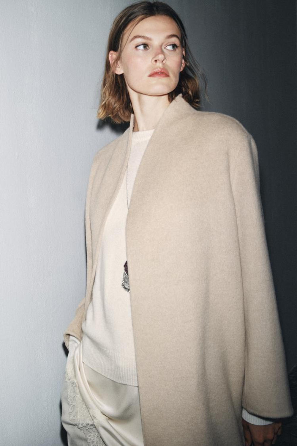 ZARA МИНИМАЛИСТИЧНОЕ ПАЛЬТО ИЗ СМЕСОВОЙ ШЕРСТИ — ZW COLLECTION LIMITED EDITION, БЕЖЕВЫЙ