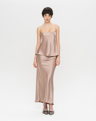 Юбка миди из жемчужного сатина