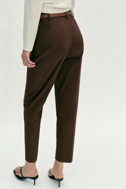 ZARA БРЮКИ С ВЫСОКОЙ ПОСАДКОЙ И РЕМНЕМ, КОРИЧНЕВЫЙ