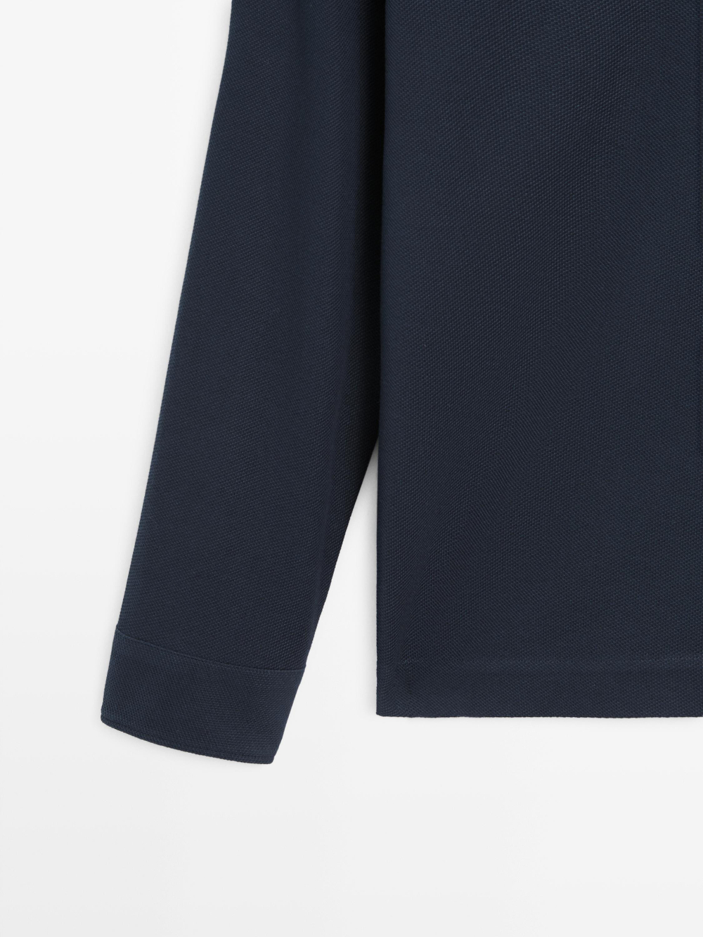 Massimo Dutti Поло из рельефной ткани пике с длинными рукавами, темно-синий
