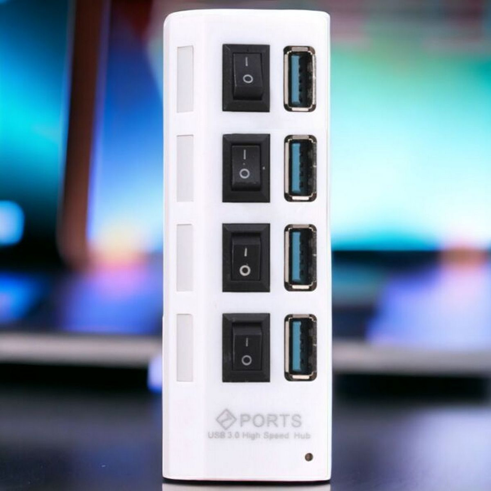 Картридер USB - Xaб 4порта с выключателем USB3.0 Smartbuy SBHA-7304