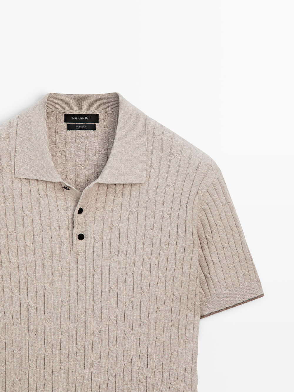 Massimo Dutti Свитер поло из смесового хлопка с узором «косы», песочный