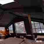 Пневмокаркасная всесезонная палатка «Тёплая Искра» 3,6×4,8×2,2 м — с печкой, из ПВХ, чёрная