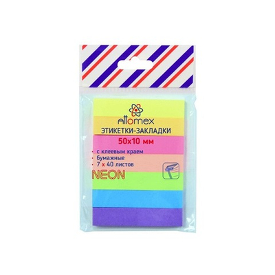 Закладки с л/к 10*50 7х40л. бумажные, 7 неоновых цветов