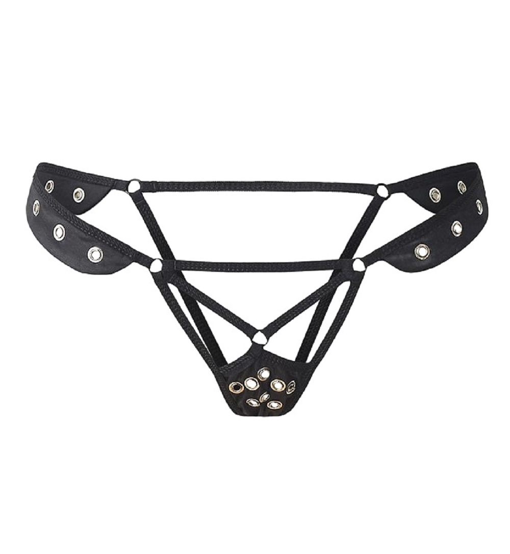 Трусики с доступом и люверсами Le Frivole черные M/L