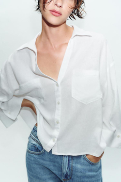 ZARA СВОБОДНАЯ РУБАШКА ИЗ ЛЬНА, БЕЛЫЙ
