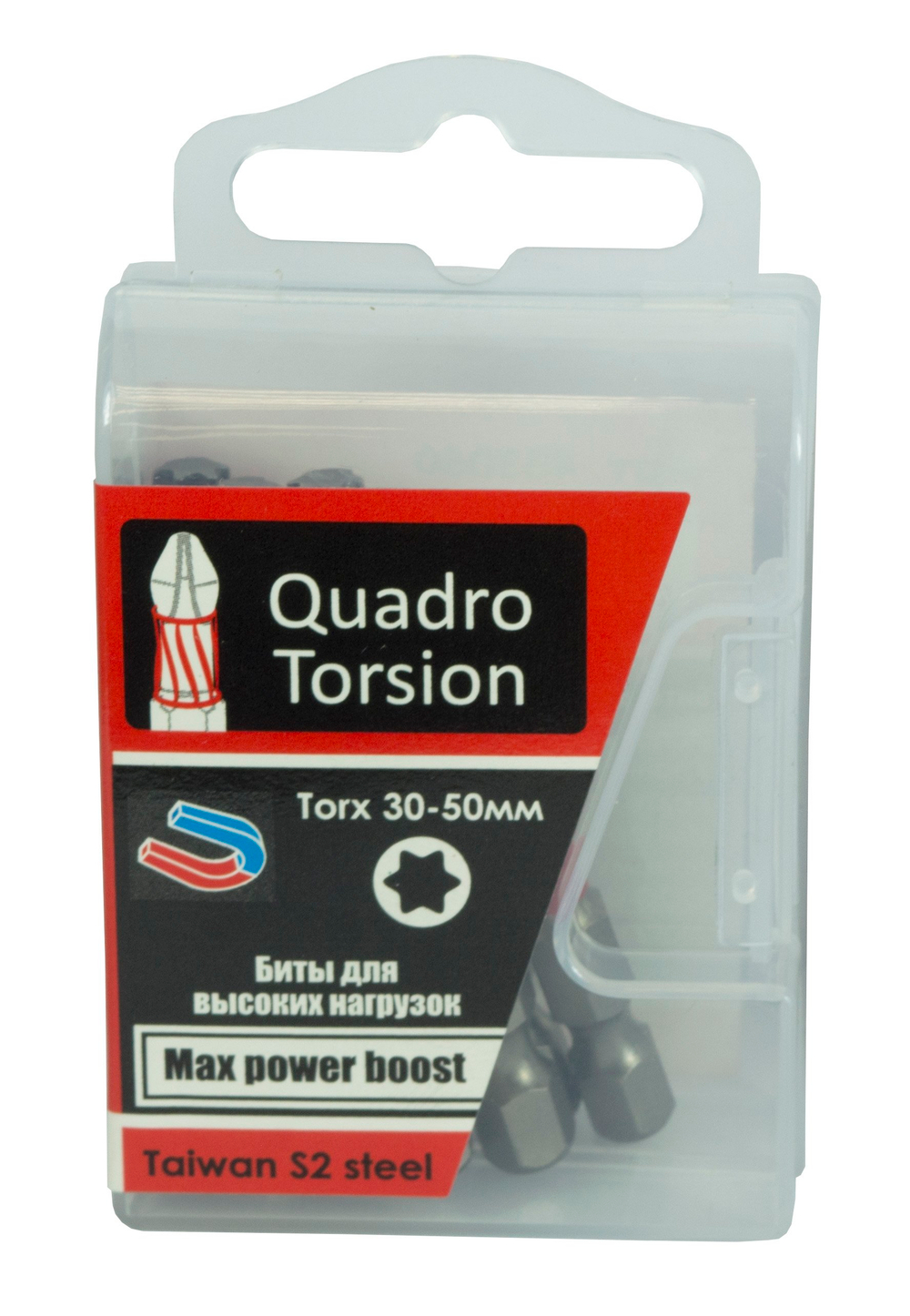 Бита 1/4" E6,3 магн., S2, зона Torsion, Torx 30-50мм (10 шт./кор.) "Quadro Torsion"