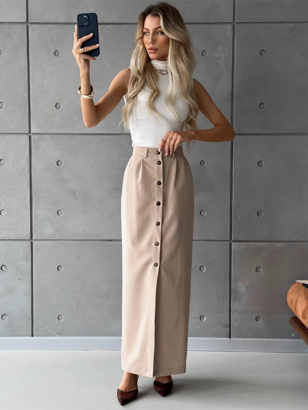 Юбка длинная на пуговицах