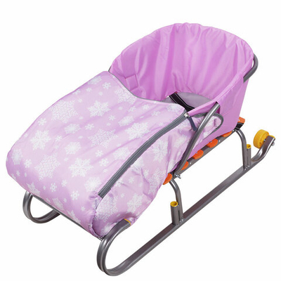 Матрасик сиденье для санок Nika с чехлом для ног Снежинки сиреневый (СС3)