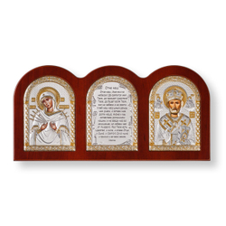 Триптих, Семистрельная БМ, Николай, Молитва, икона, красное дерево 320х160