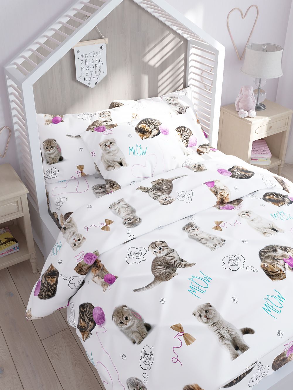 Пододеяльник Сказка "Пушистики" 1,5-спальный на молнии 145х205 см, перкаль