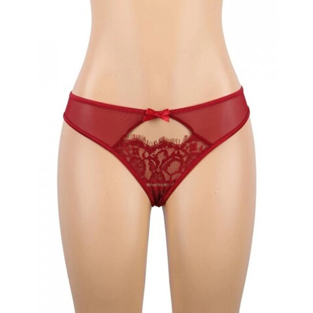 Пояс для чулок с ремешками и трусики красные Flower&bow (3XL-4XL)