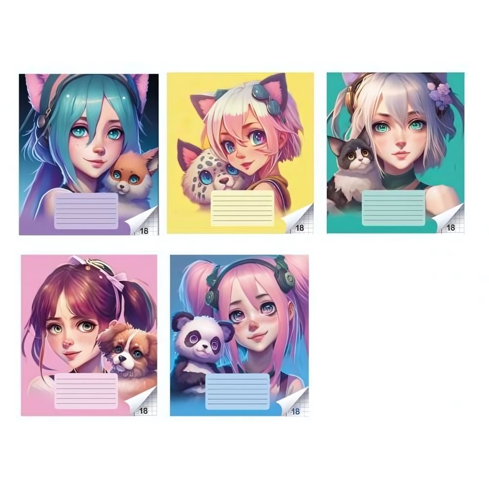 Тетрадь А5 18л. клетка с полями 92% "Animal girls Аниме" 5 дизайнов, 20 в спайке (Центрум)